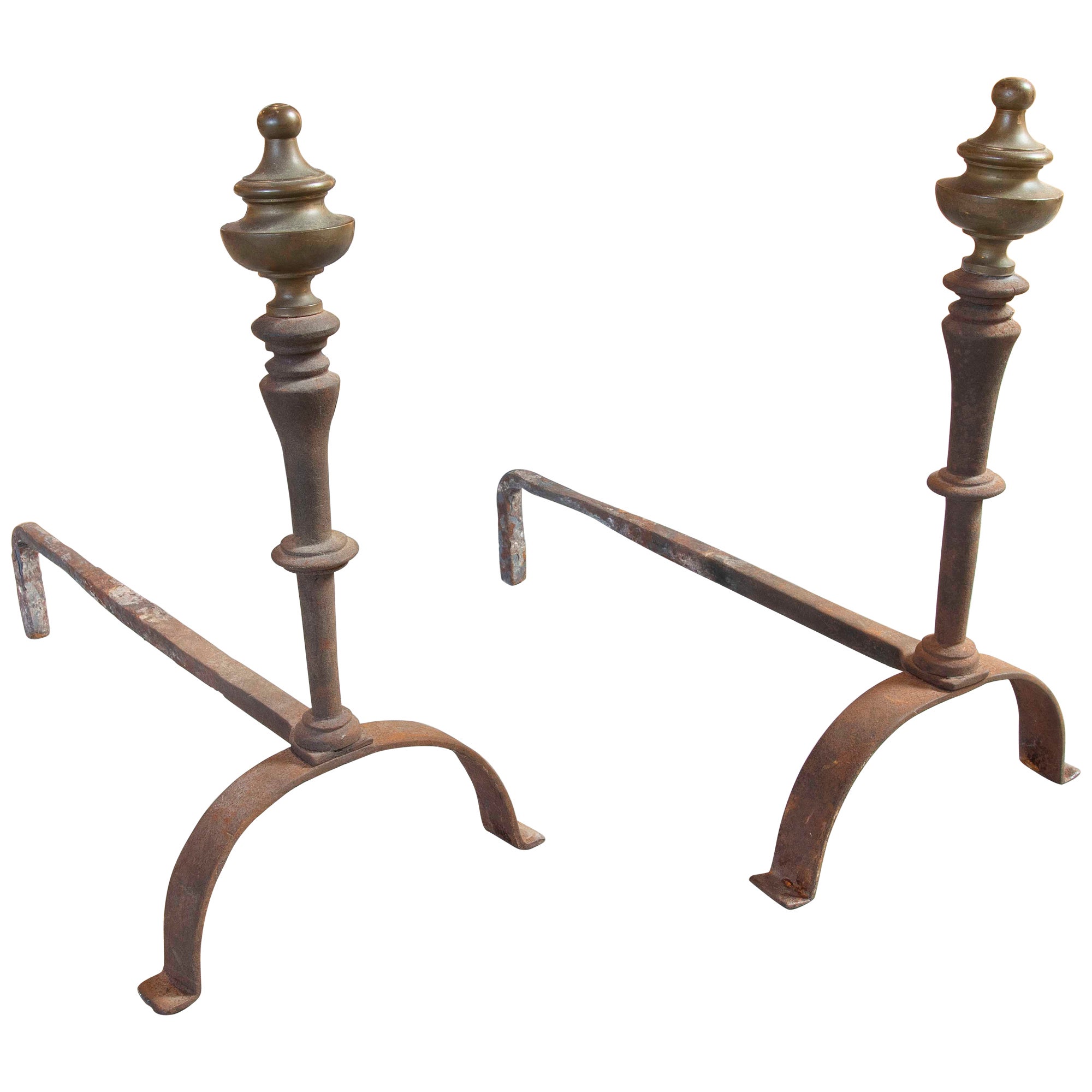 19th Century Pair of Iron and Bronze Chimney Moorings For Sale