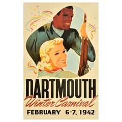 Original Vintage Skiing Sport Poster Dartmouth Winter Carnival 1942 Ski USA