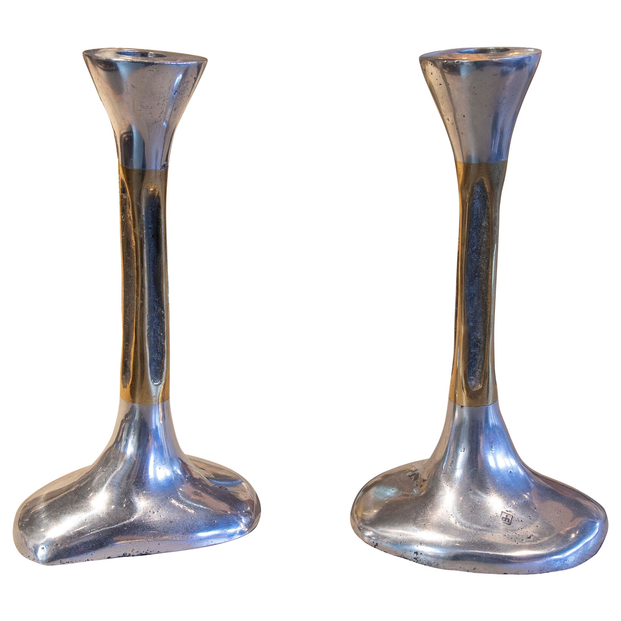 1980s Spanish Pair of Bronze Candlesticks by the Artist David Marshall  For Sale