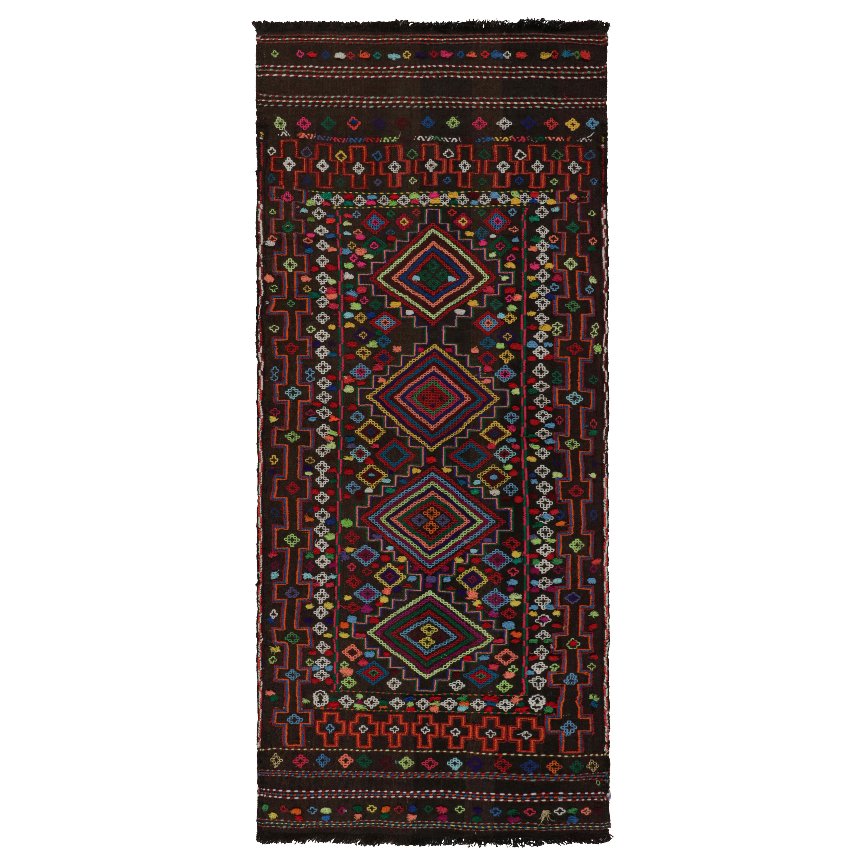 Vintage Afghan Tribal Kilim in Brown with Geometric Patterns, from Rug & Kilim For Sale