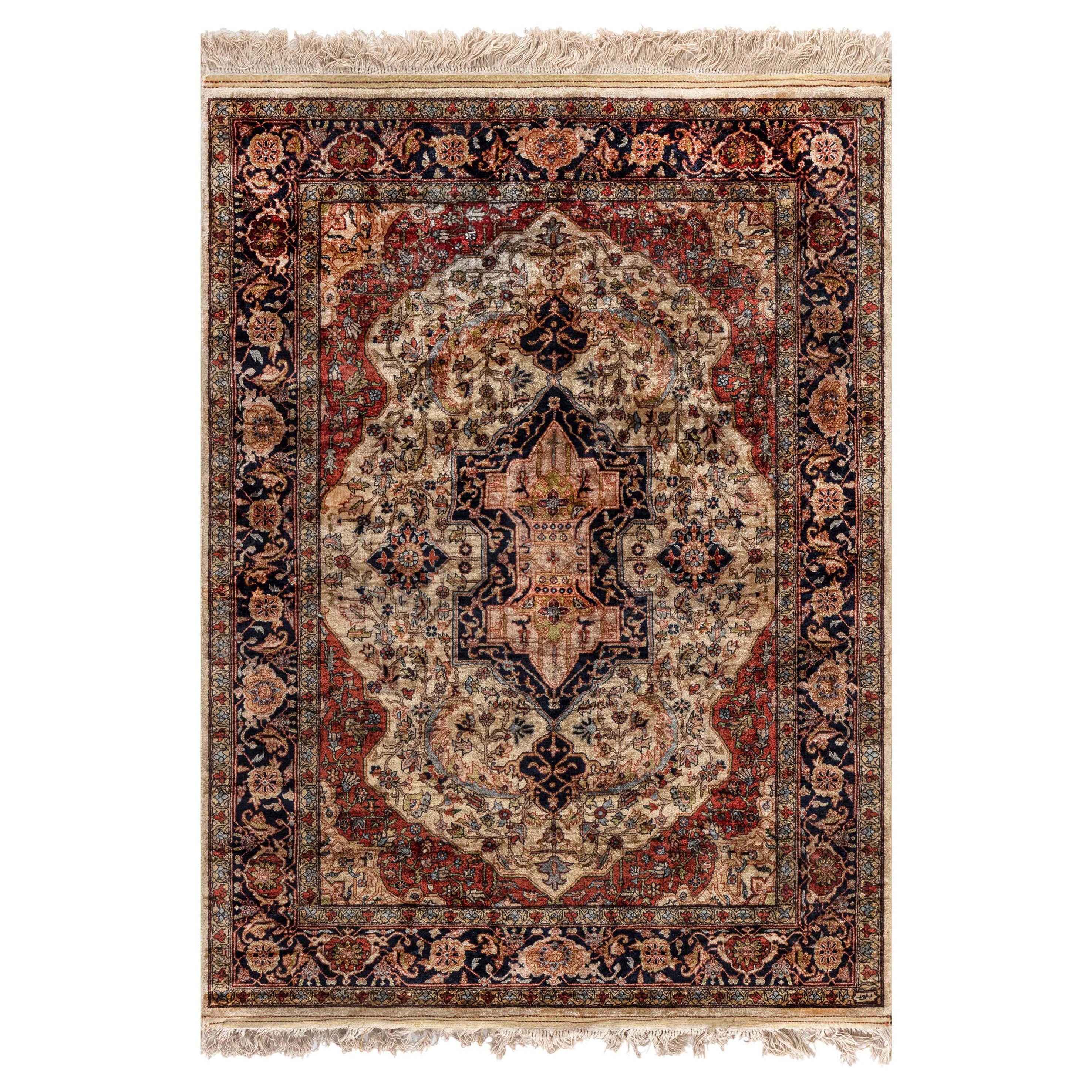 Vintage Egyptian Silk Rug For Sale