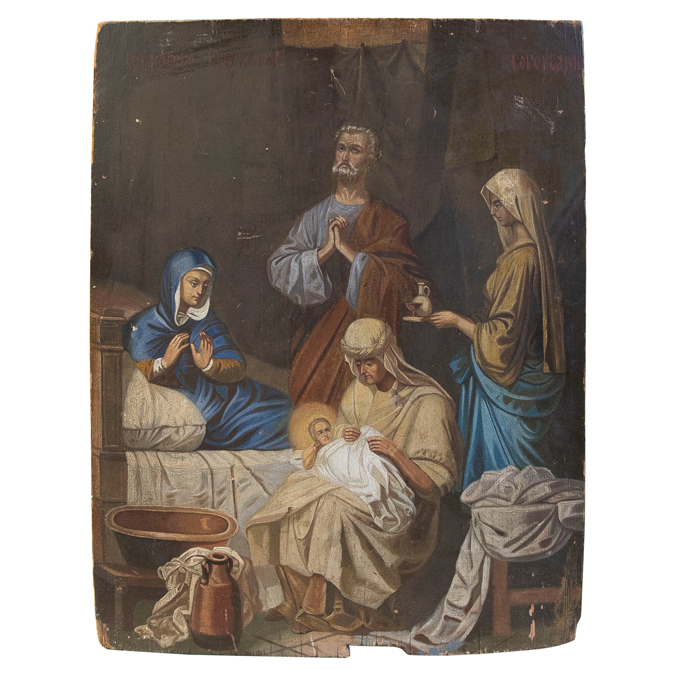 Spanische handbemalte Holztafel aus dem 18. Jahrhundert mit religiösen Szenen  