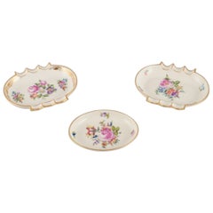 Vintage Herend, Hungary. Three small oval bowls hand-painted with flower motifs.