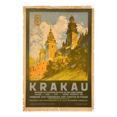 Original Antikes Original-Reiseplakat Polen Krakau, antike königliche Stadt Polska
