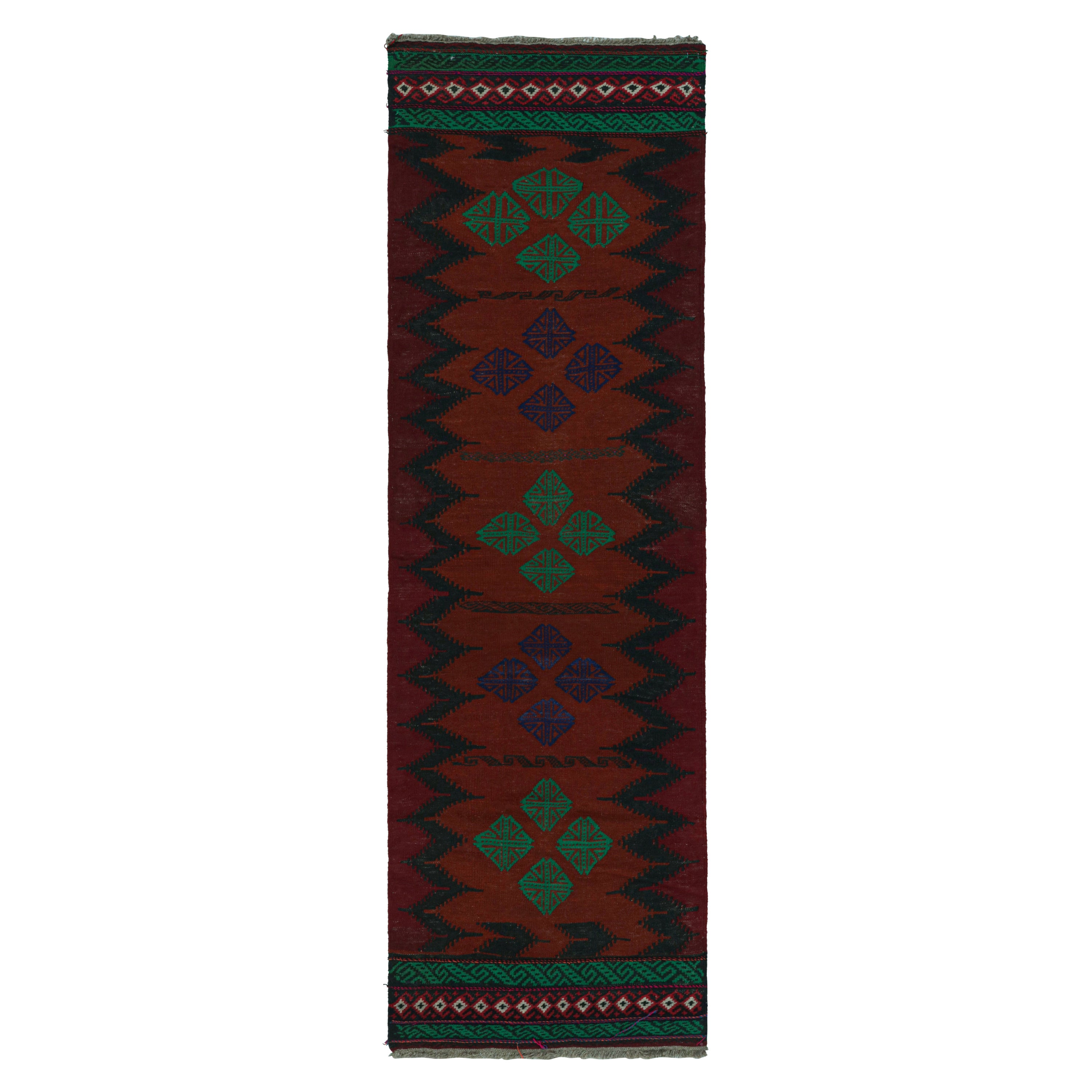 Vintage Afghan Tribal Kilim in Rust Tones Geometric Patterns, from Rug & Kilim