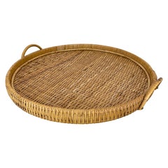 Vintage Large 50cm Rattan Rotin tray element in Gabriella Crespi Style, Italy, 1970s