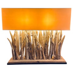 1970 English Vintage Natural Driftwood Rustic Rectangular Table Lamp inc Shade