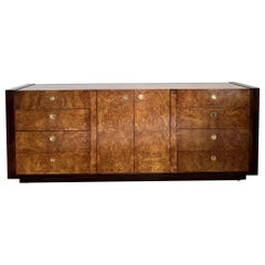 Vintage 1970s Milo Baughman Style Burl Wood Brass Accent Dresser by Century Furniture
