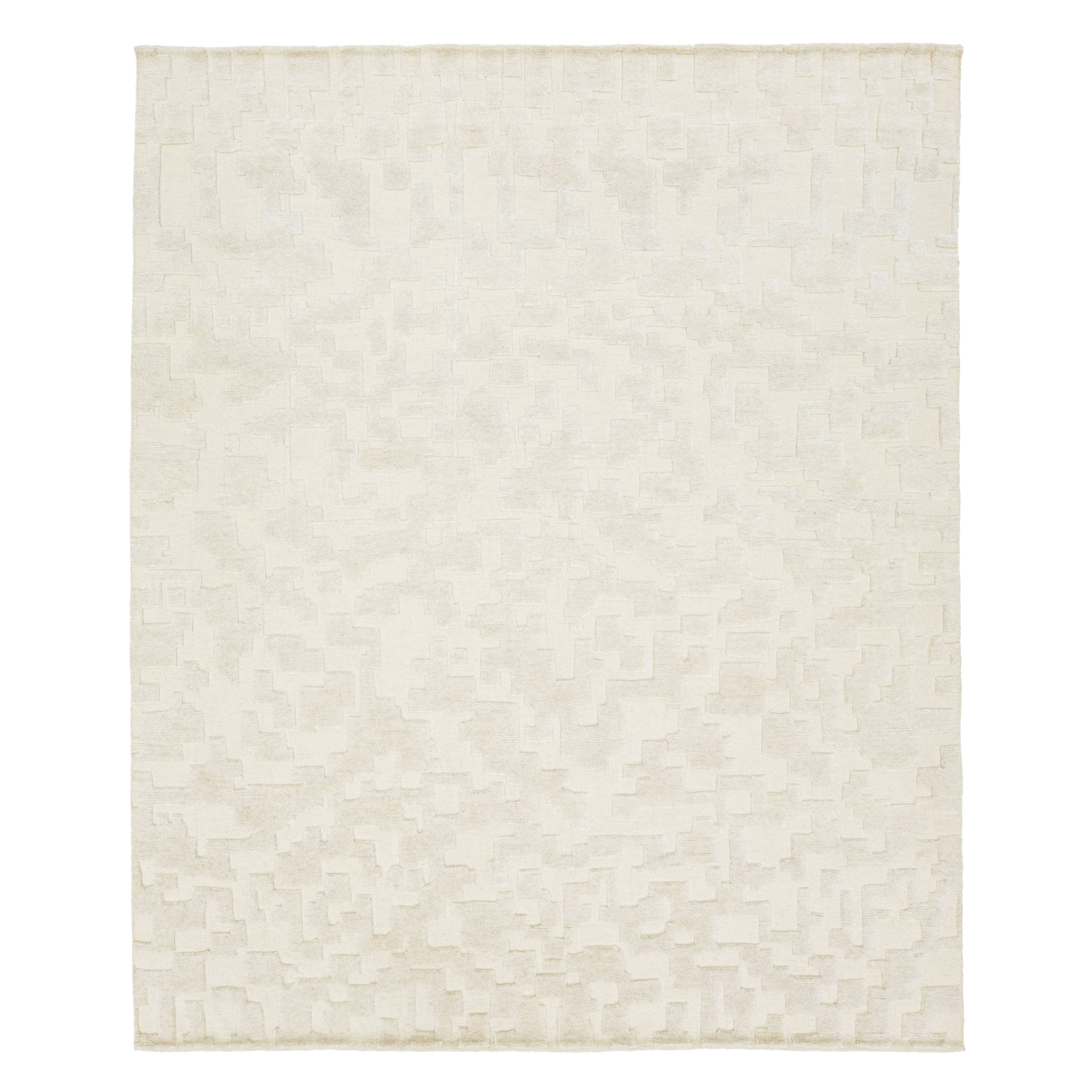 Apadana's Modern Abstract Moroccan Style Wool Rug In ivory  For Sale