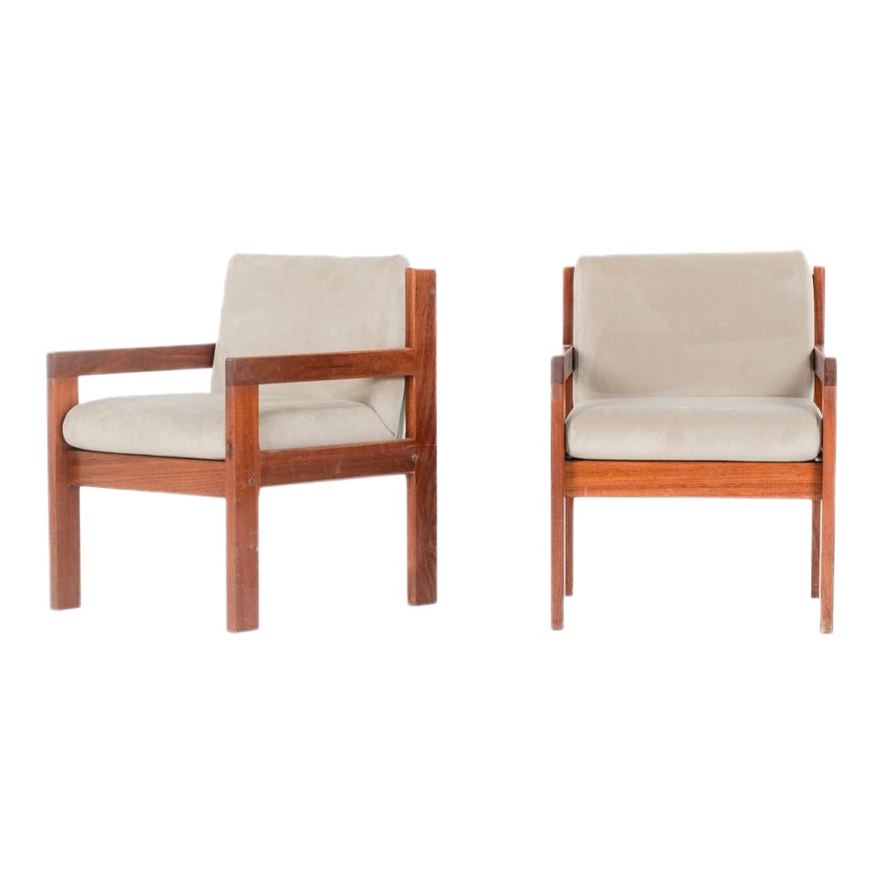 Set of 2 Andre Sornay armchairs mahogany and velvet 1960 For Sale