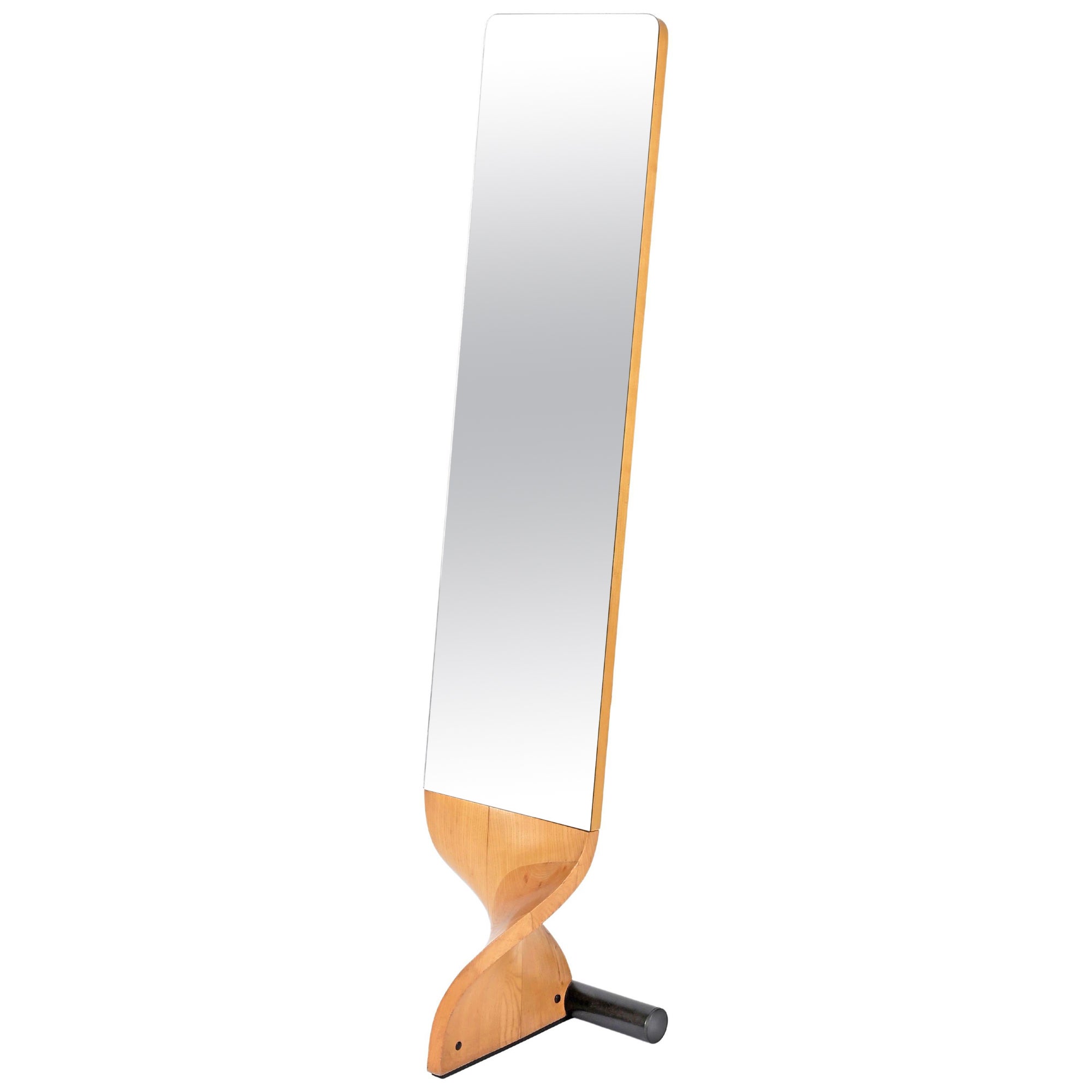 Mid-Century Italian Design Floor Mirror in Solid Ash Wood, Italy 1970s