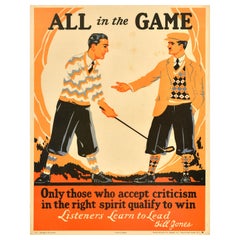 Affiche motivationnelle vintage d'origine All In The Game Golf de Bill Jones