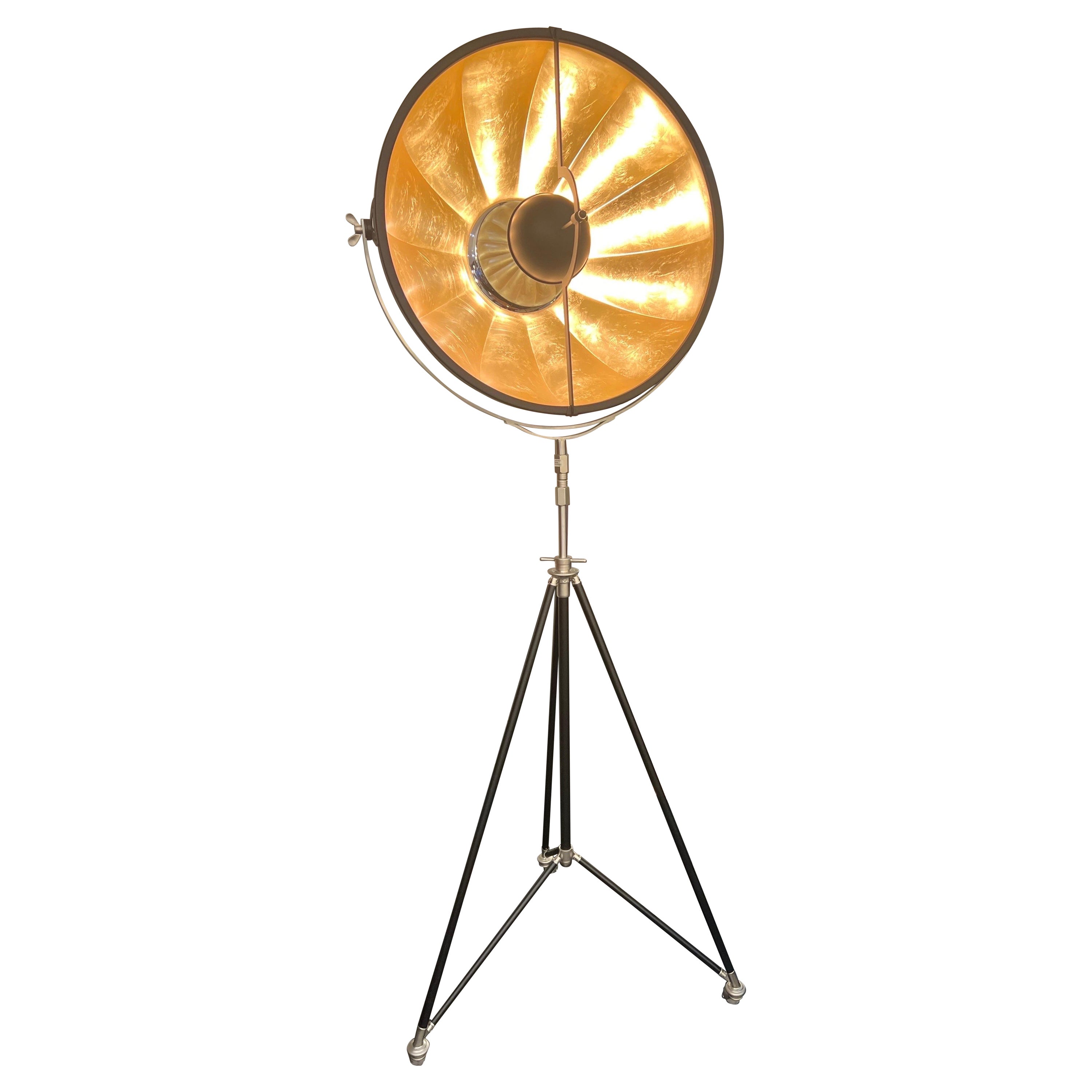 Mariano Fortuny studio 76 tripod floor lamp black & gold leaf  For Sale
