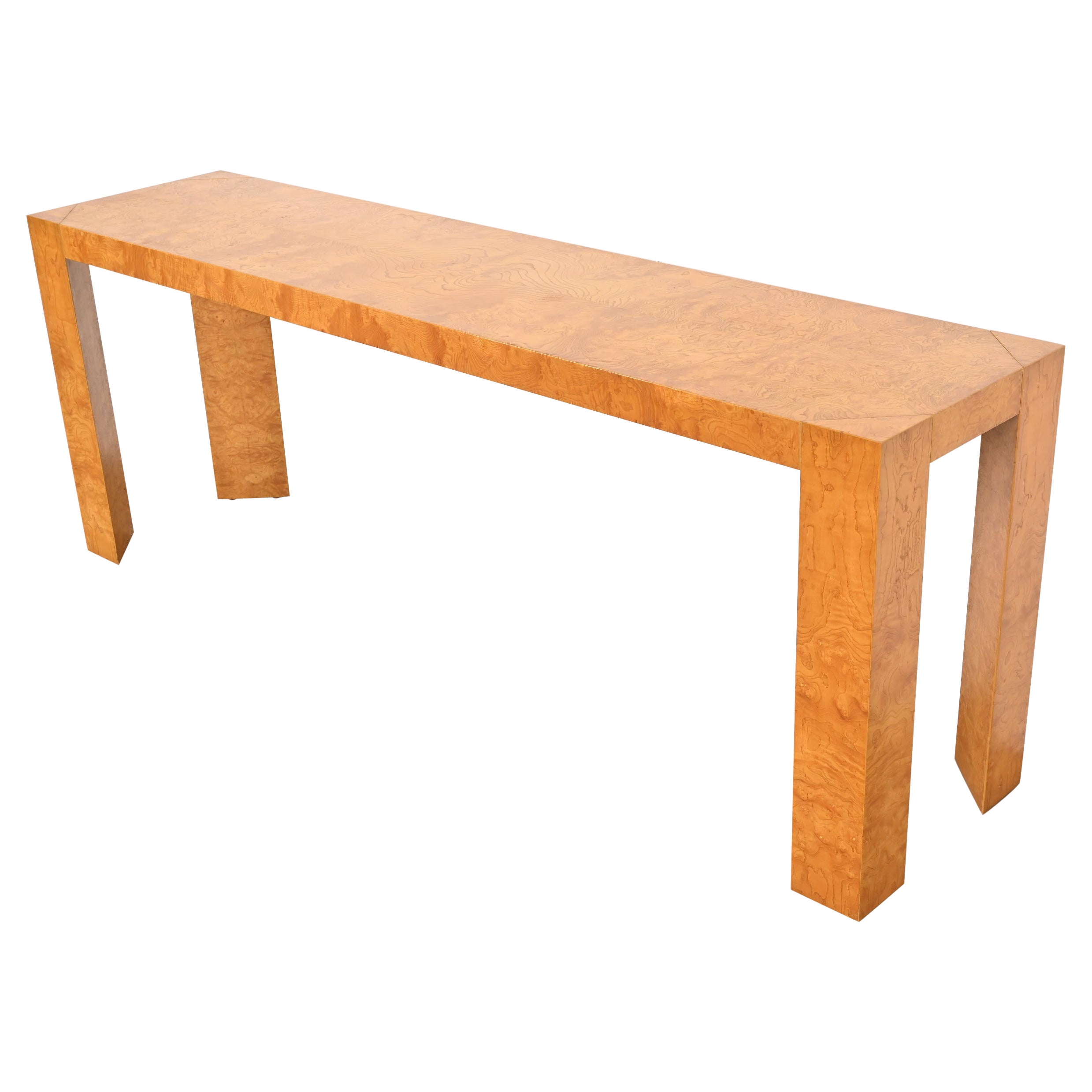 Table console en bois de ronce de style Milo Baughman, Modernité du milieu du siècle, Circa 1970