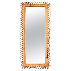 French Riviera Large Rectangular Mirror in Spiral Rattan and Wicker, Italy 1970s
