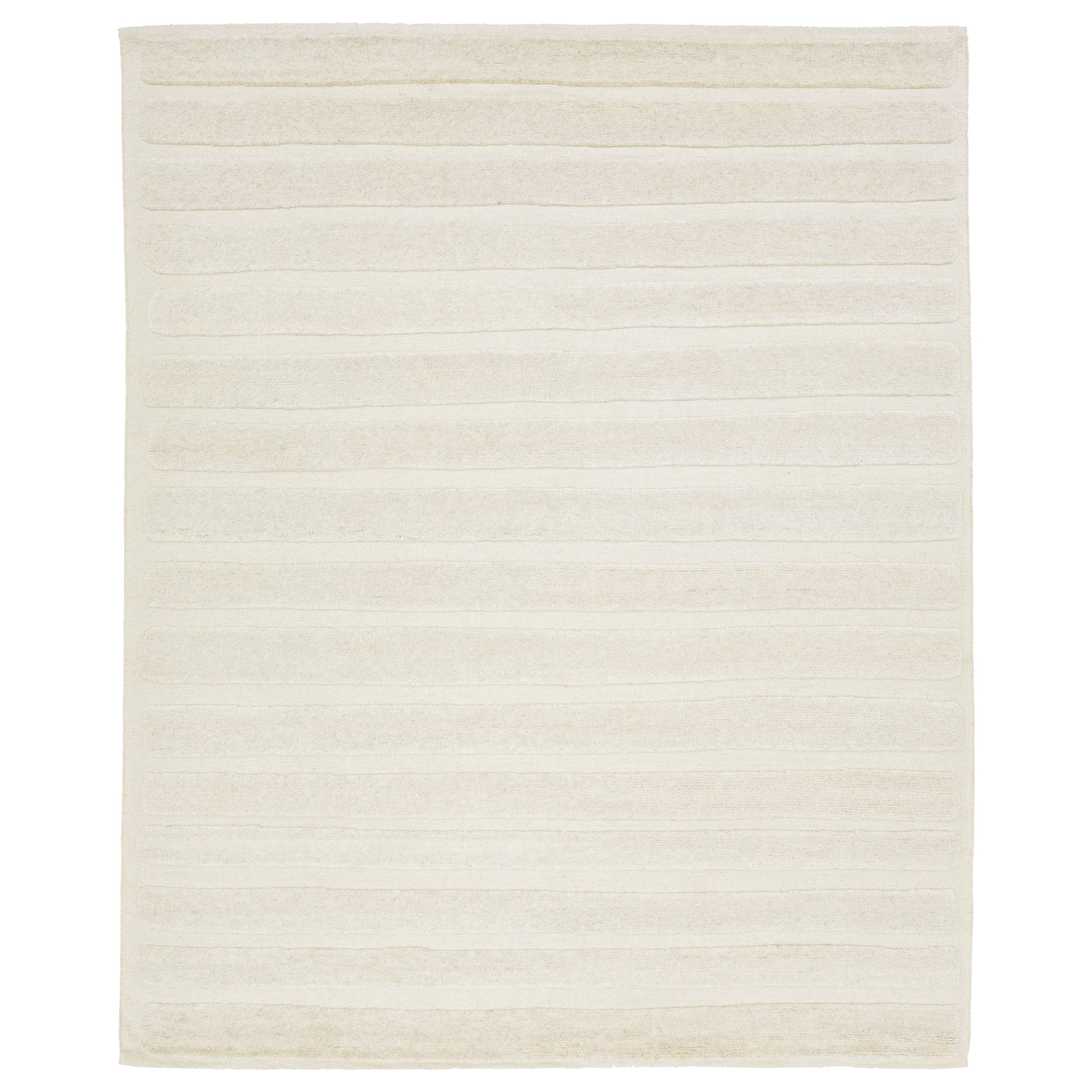Apadana's Contemporary Ivory Wool Rug With a Striped Moroccan Style For Sale
