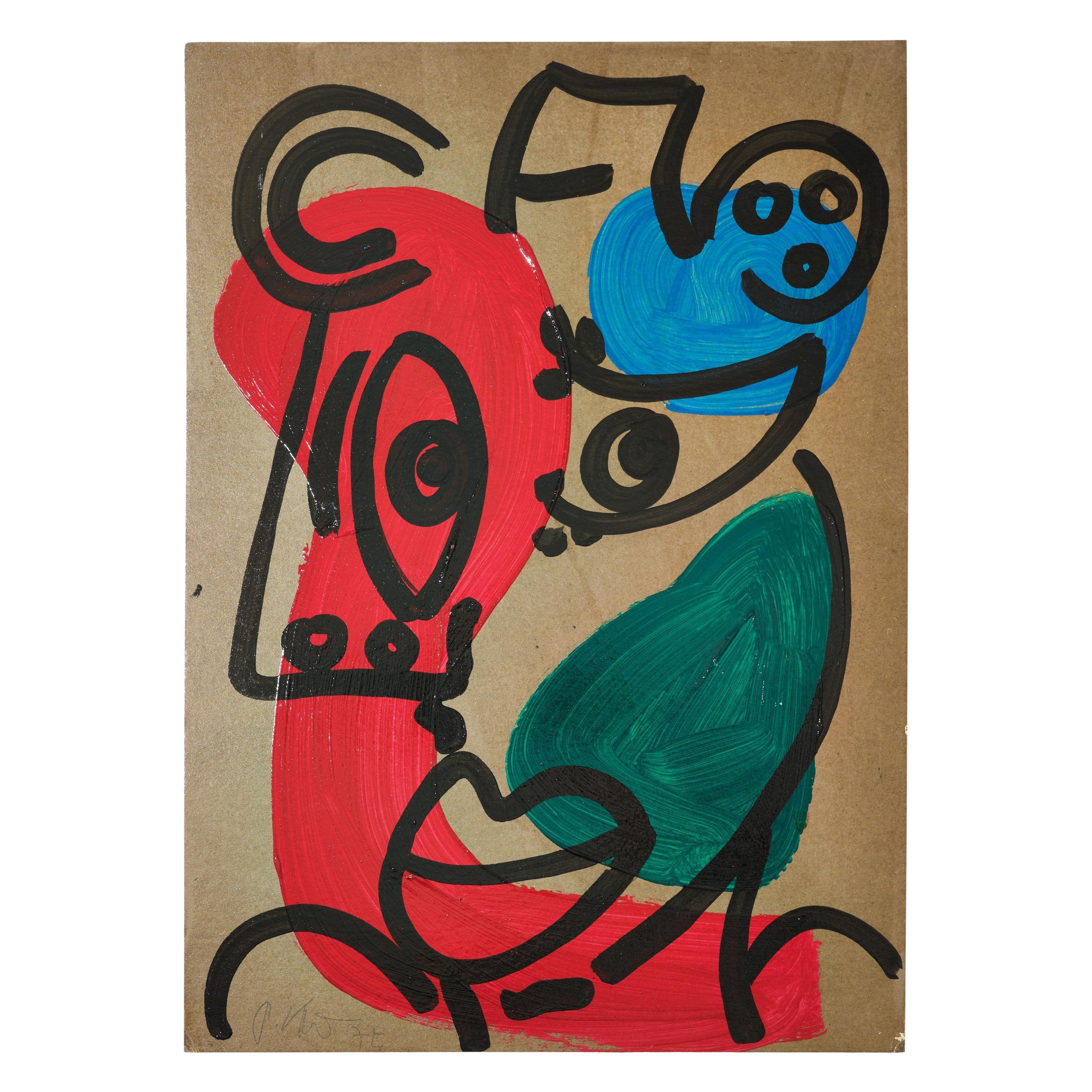 Quadro di Peter Keil, C.1977, Acrilico su cartoncino, Firmato, Arte, Non incorniciato