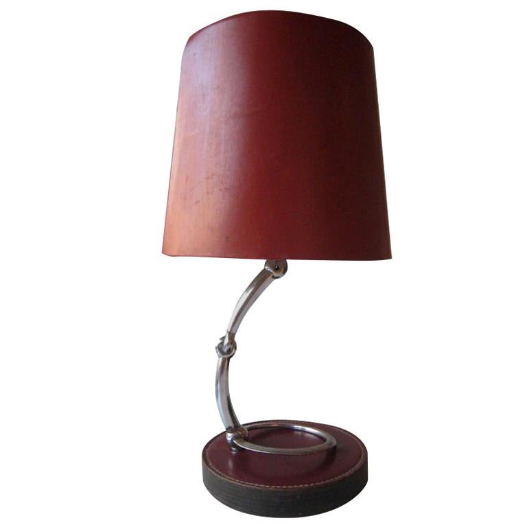 French Mid-Century Modern Neoclassical Leather Desk or Table Lamp by Hermès