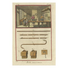 Antique Manufacture of Fish Hooks in the 18th Century Engraved, 1793