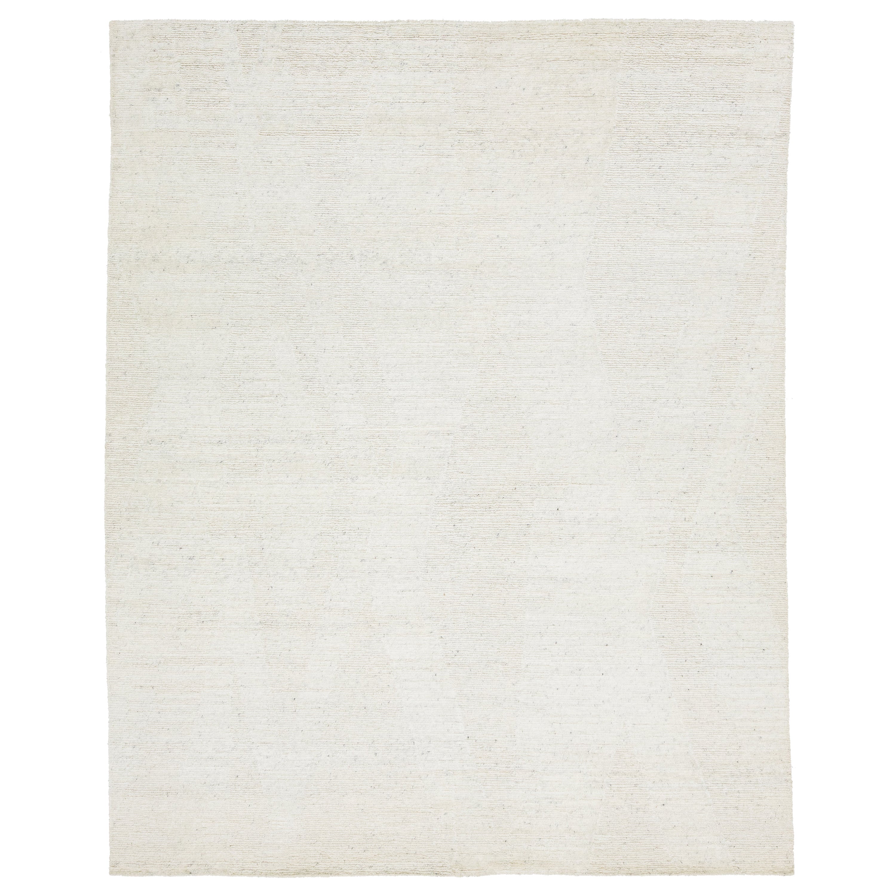 Apadana's Modern Moroccan Style Wool Rug In Ivory Features a Minimalist Design For Sale