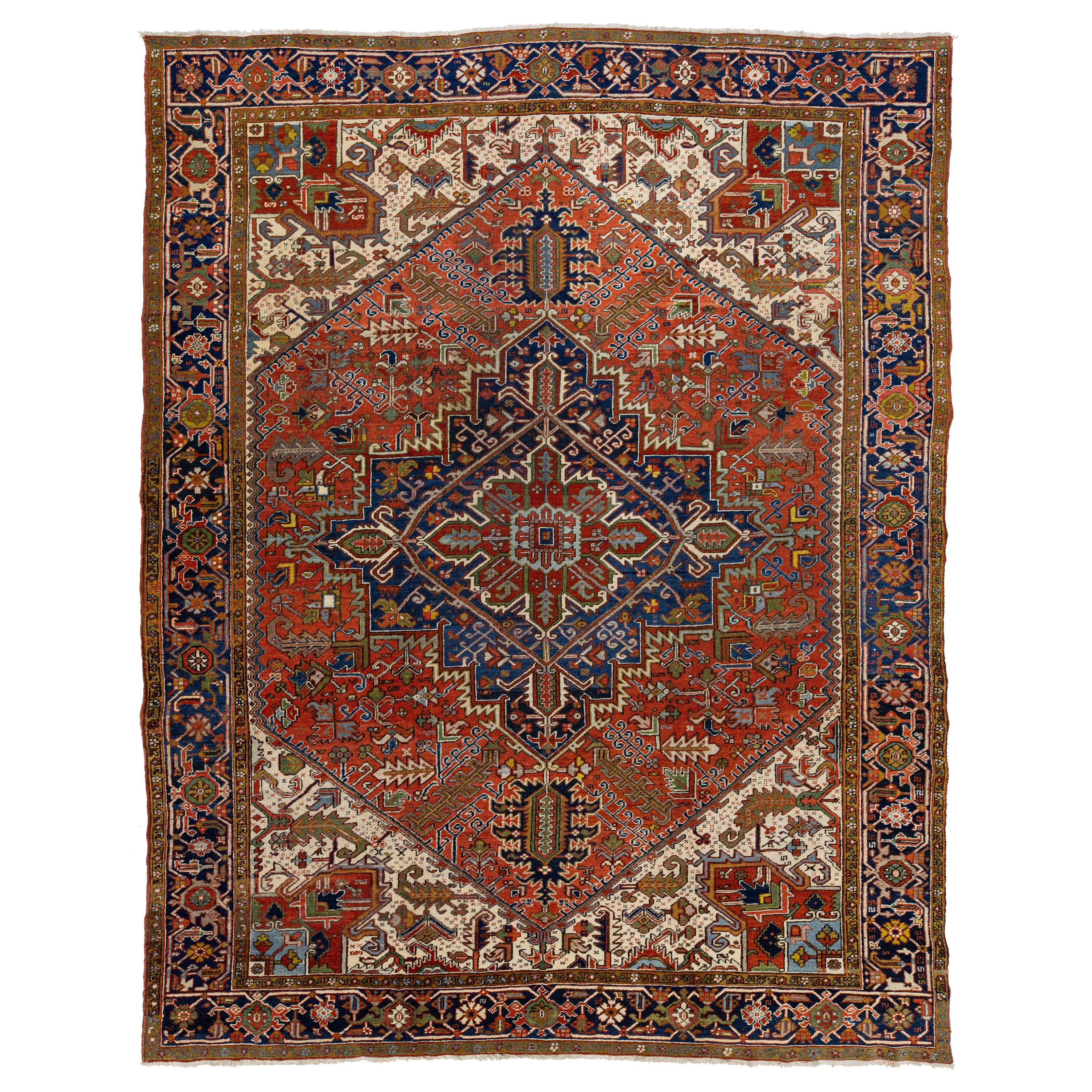 20th Century Rust Antique Heriz Wool Rug Handmade With Medallion Motif For Sale