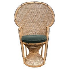 Retro Boho Chic Beige & Black Wicker Peacock Chair with New Cushion