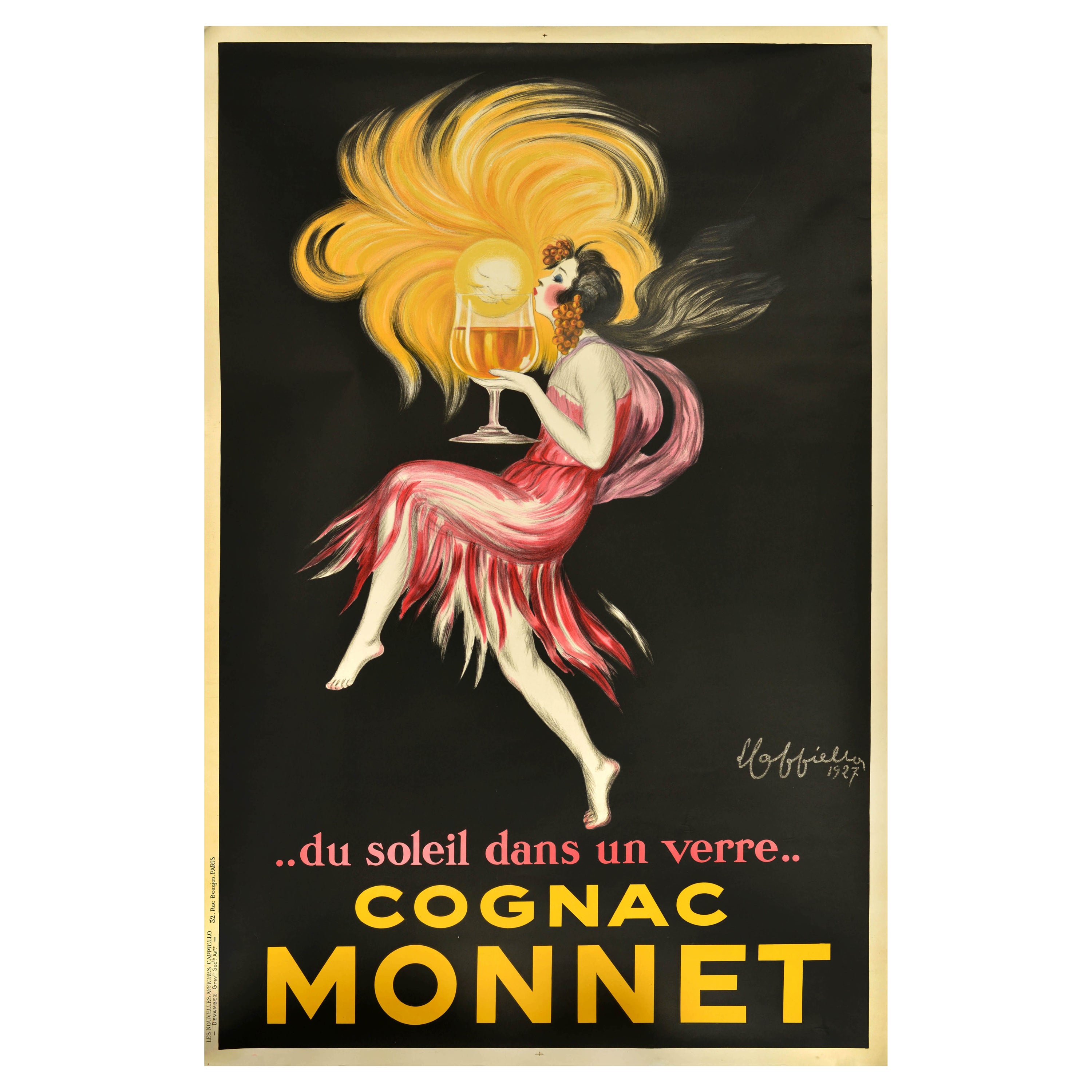 Original Vintage Drink Advertising Poster Cognac Monnet Leonetto Cappiello For Sale