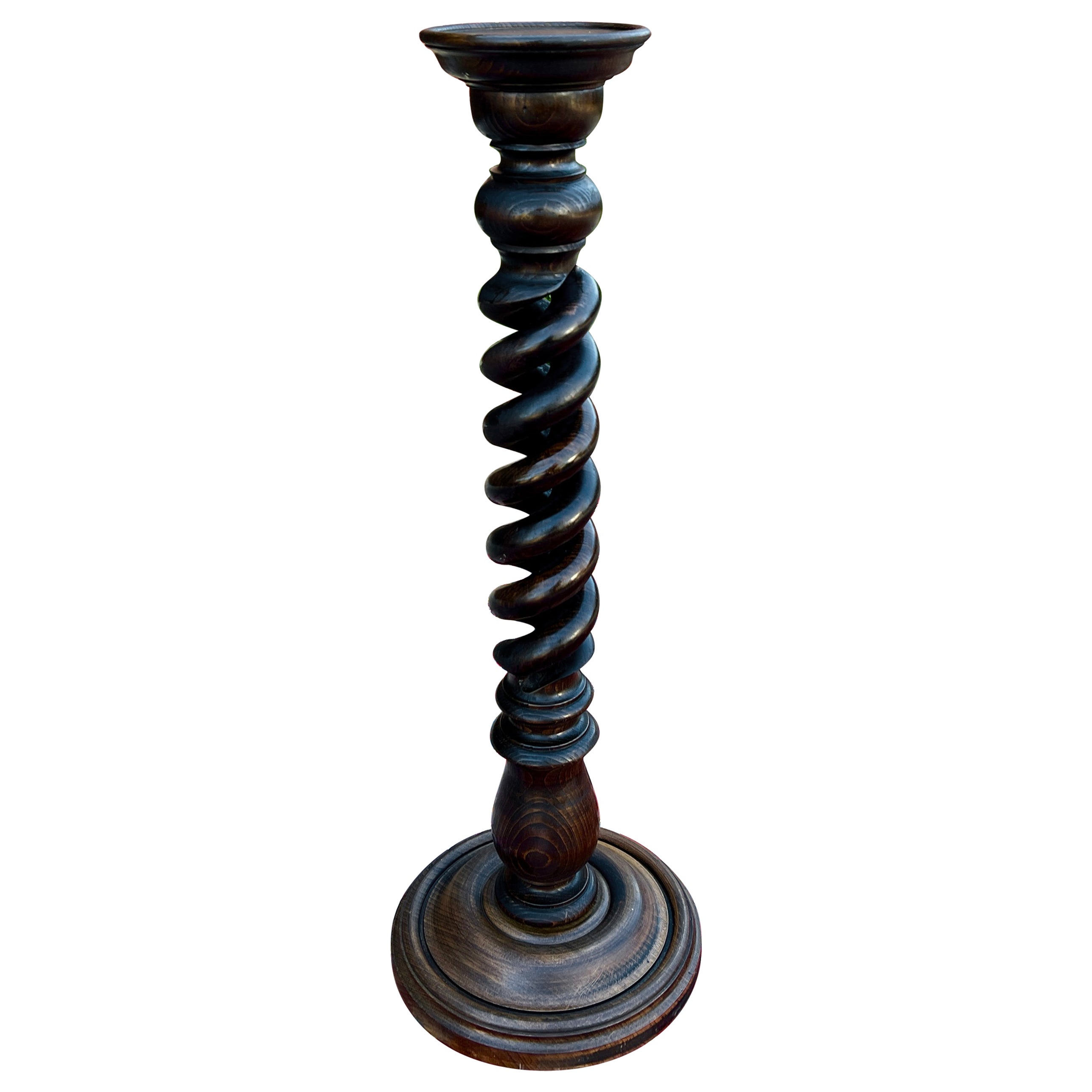 Antiquité française Pedestal Plant Stand Table Barley Twist OPEN TWIST Dark Oak 36" T