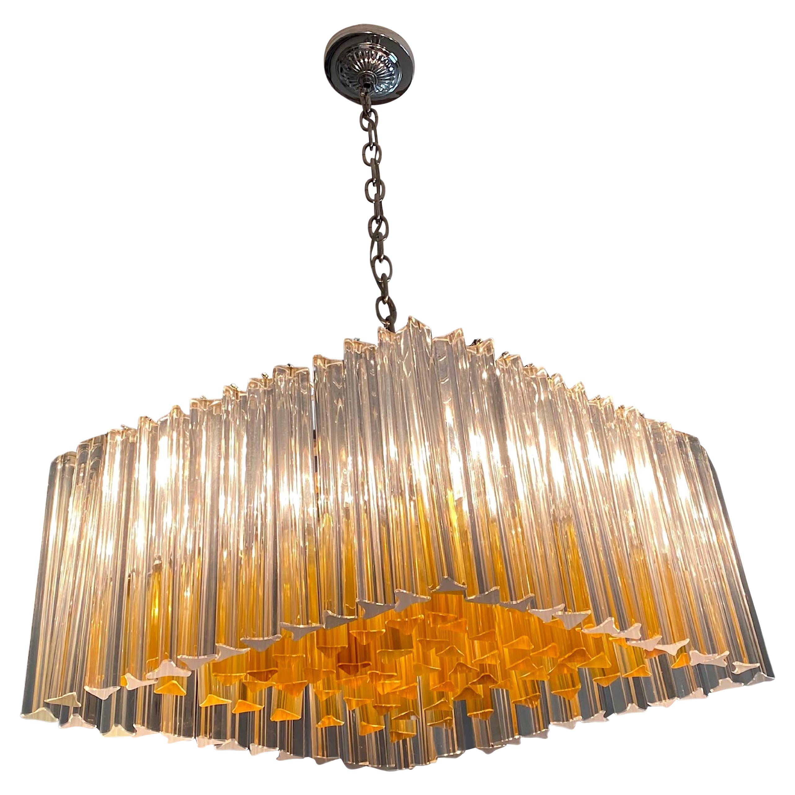 Lampadario Trilobi Romboidal di Venini Murano, trasparente e ambrato
