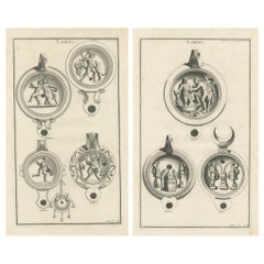 Antique Ancient Lamps in Art: Montfaucon's 18th-Century Engravings, circa 1722