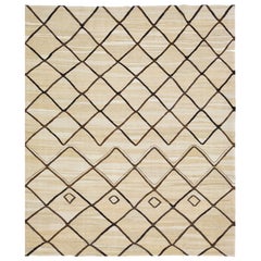 Beige Modern Turkish Kilim Wool Rug Flat-Weave with Geometric Brown Pattern