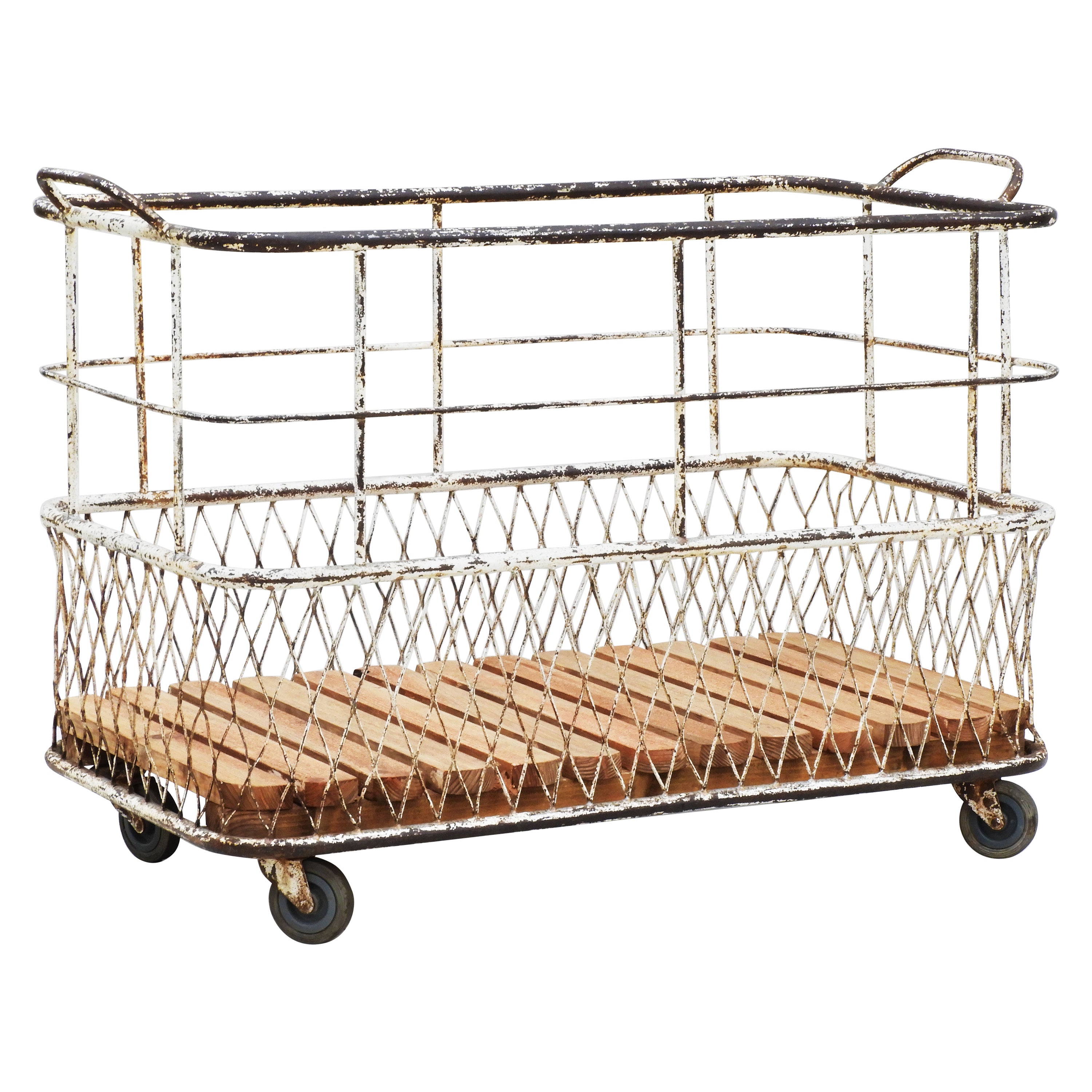 French Mid Century Industrial Boulangerie Trolley Basket Cart C1950