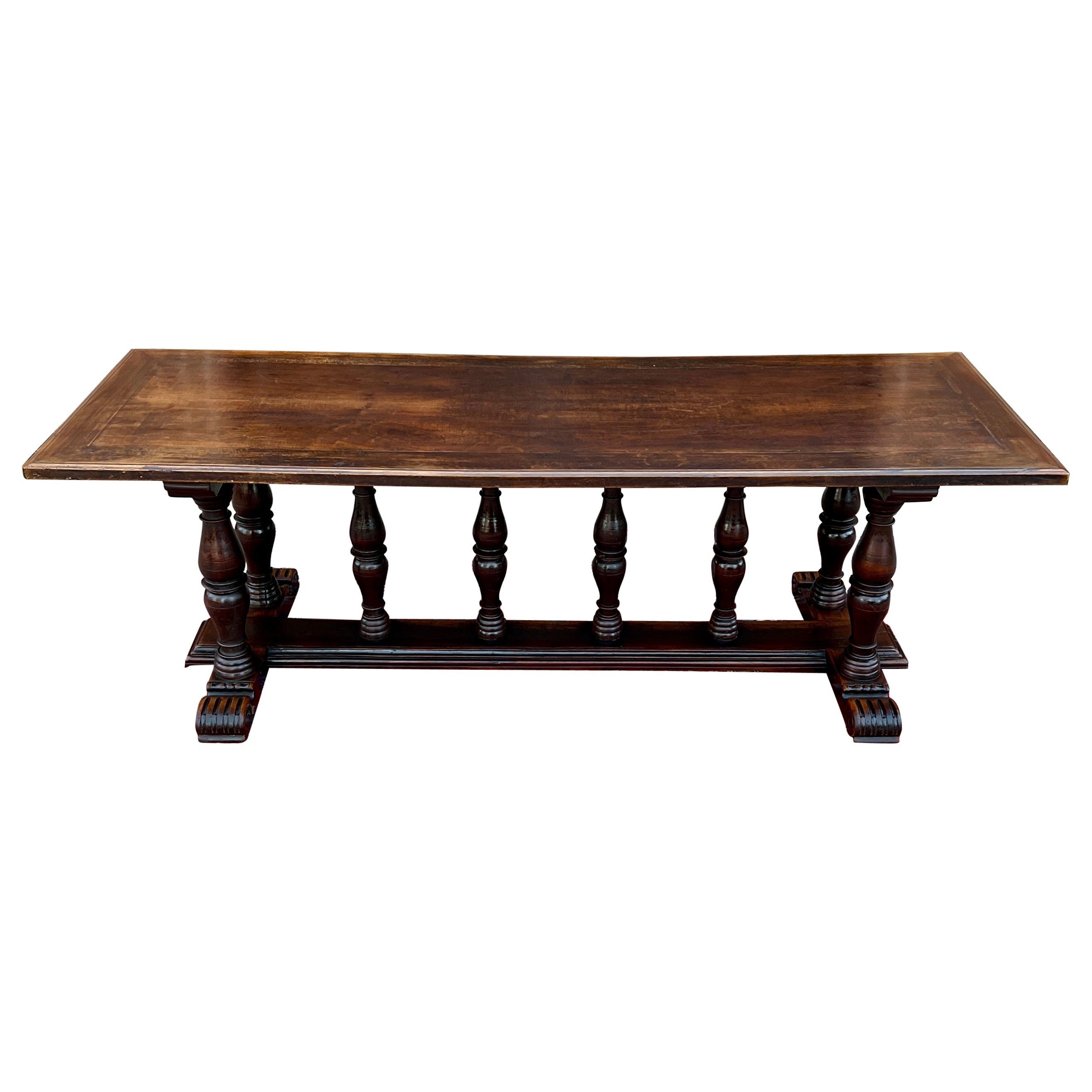 Antiker italienischer Tisch, Esstisch, Bibliothek, Konferenztisch, Schreibtisch, Nussbaum 98", 19. Jahrhundert im Angebot
