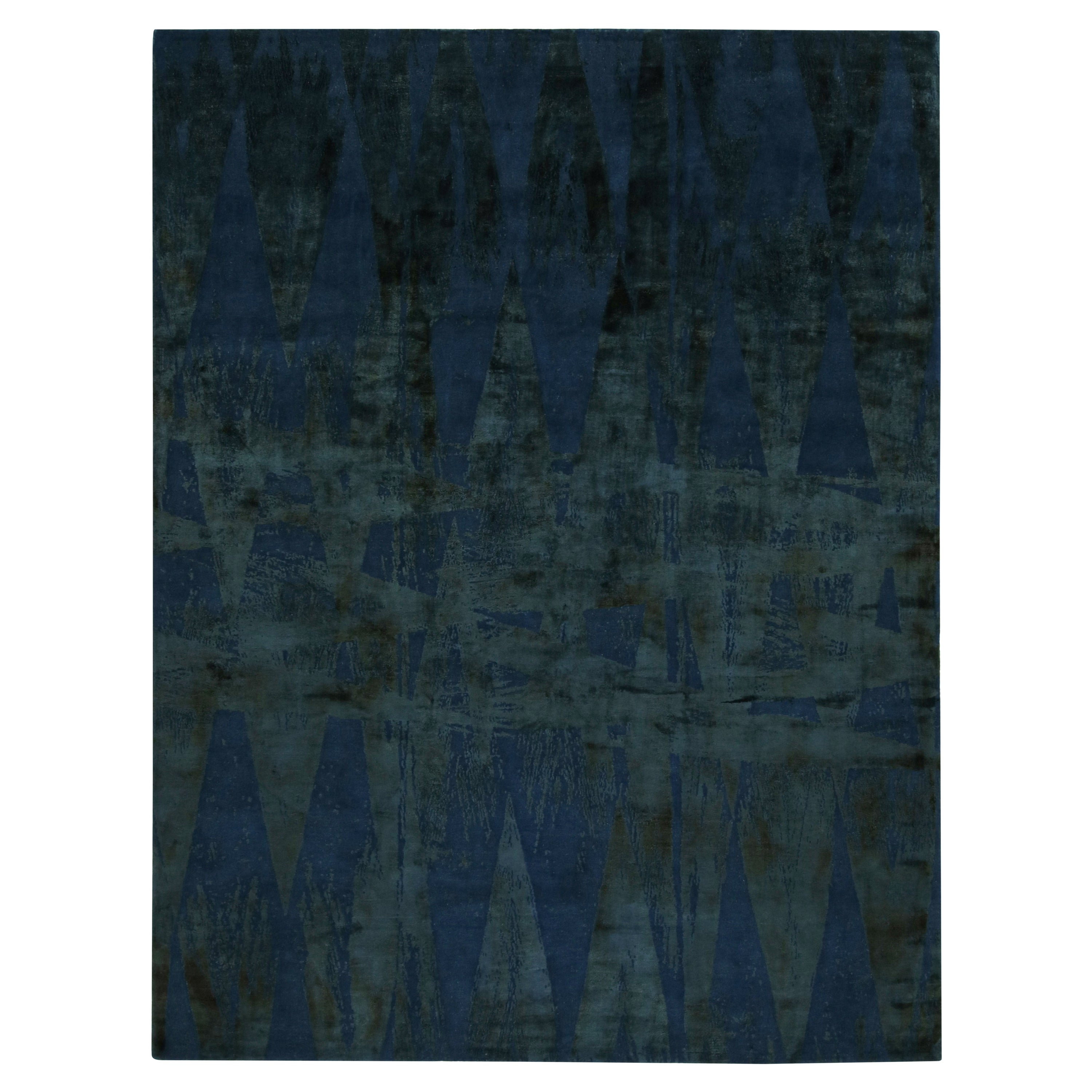 Rug & Kilim’s Abstract Rug in Blue, with Geometric Patterns “Diamonds Vintage” For Sale