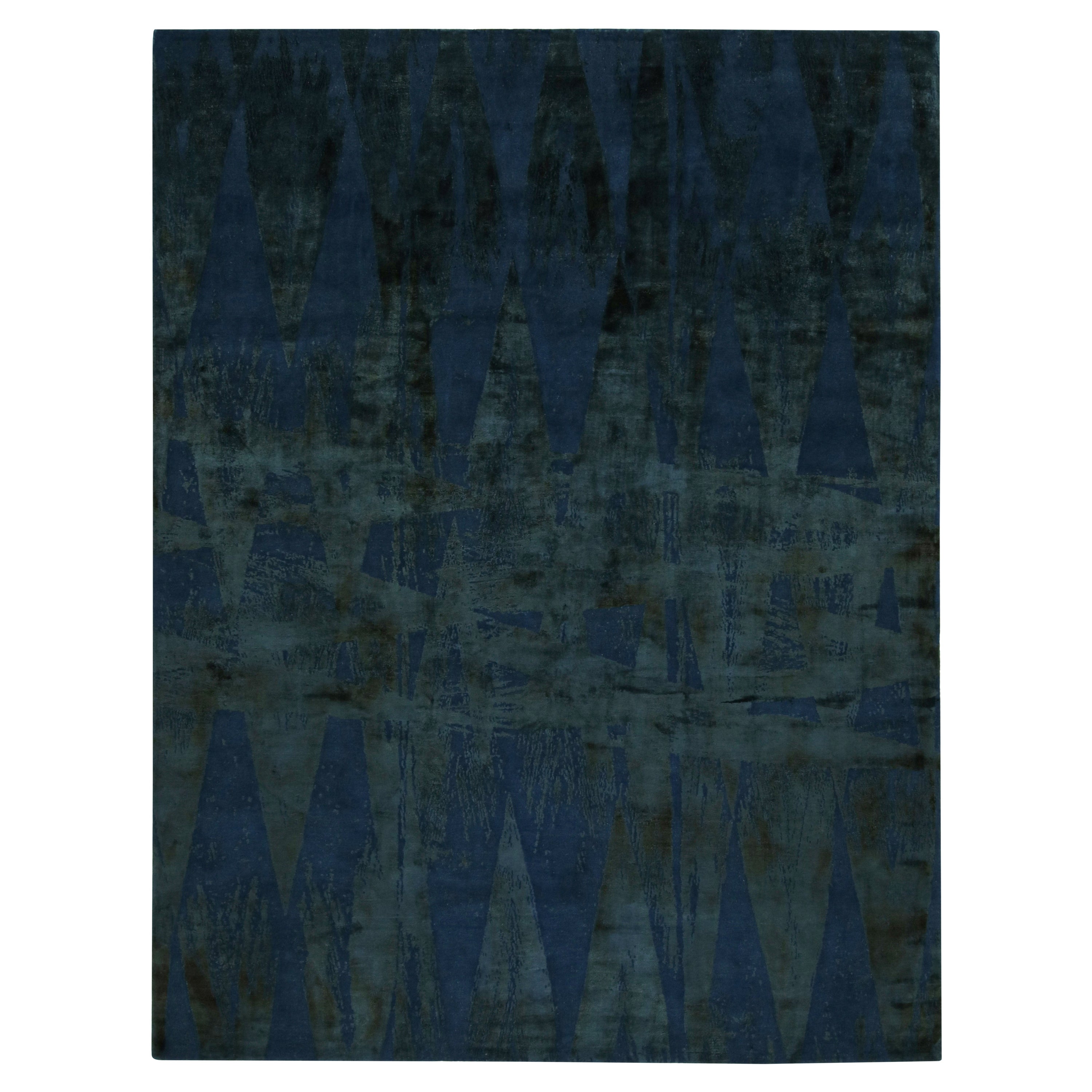 Rug & Kilim’s Abstract Rug in Blue, with Geometric Patterns “Diamonds Vintage”