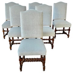 Early 20th Century French Louis XIII Style Walnut Dining Chairs, Set of Six 