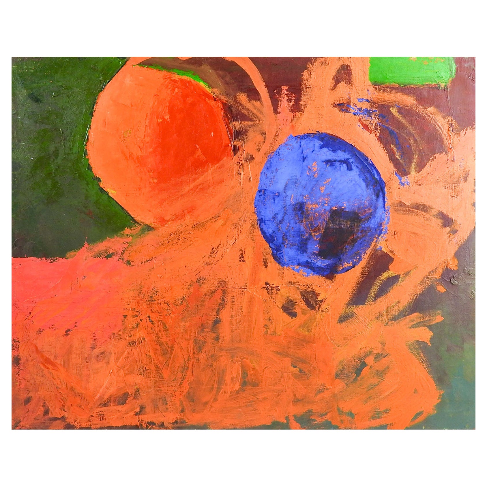 Abstract Orange Blue Spheres Painting by Bruce Clements For Sale