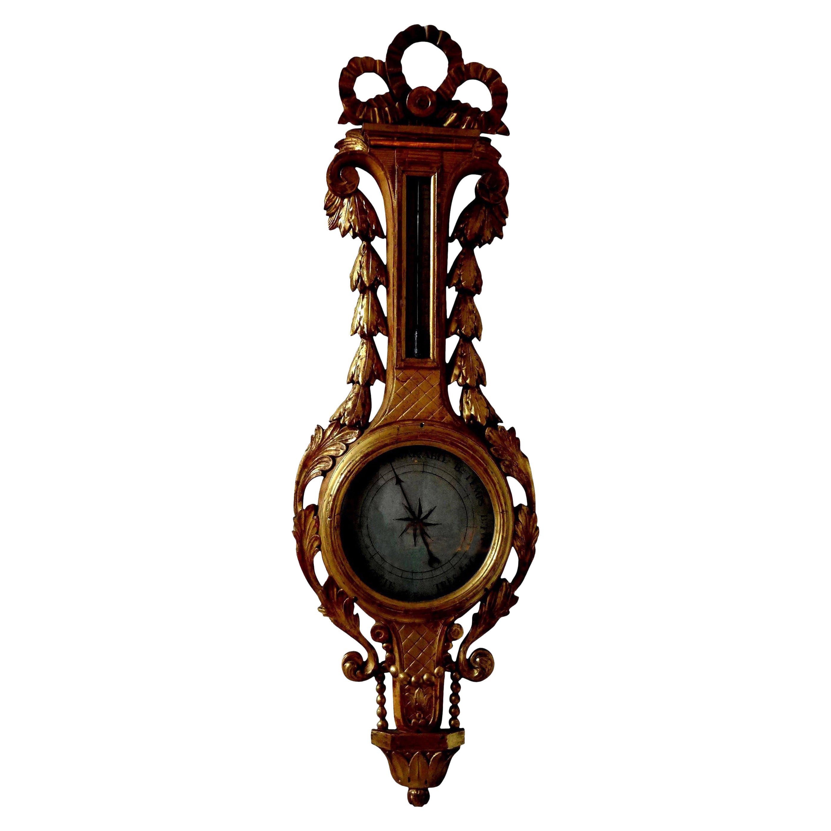 18th Century French Louis XVI Giltwood Barometer