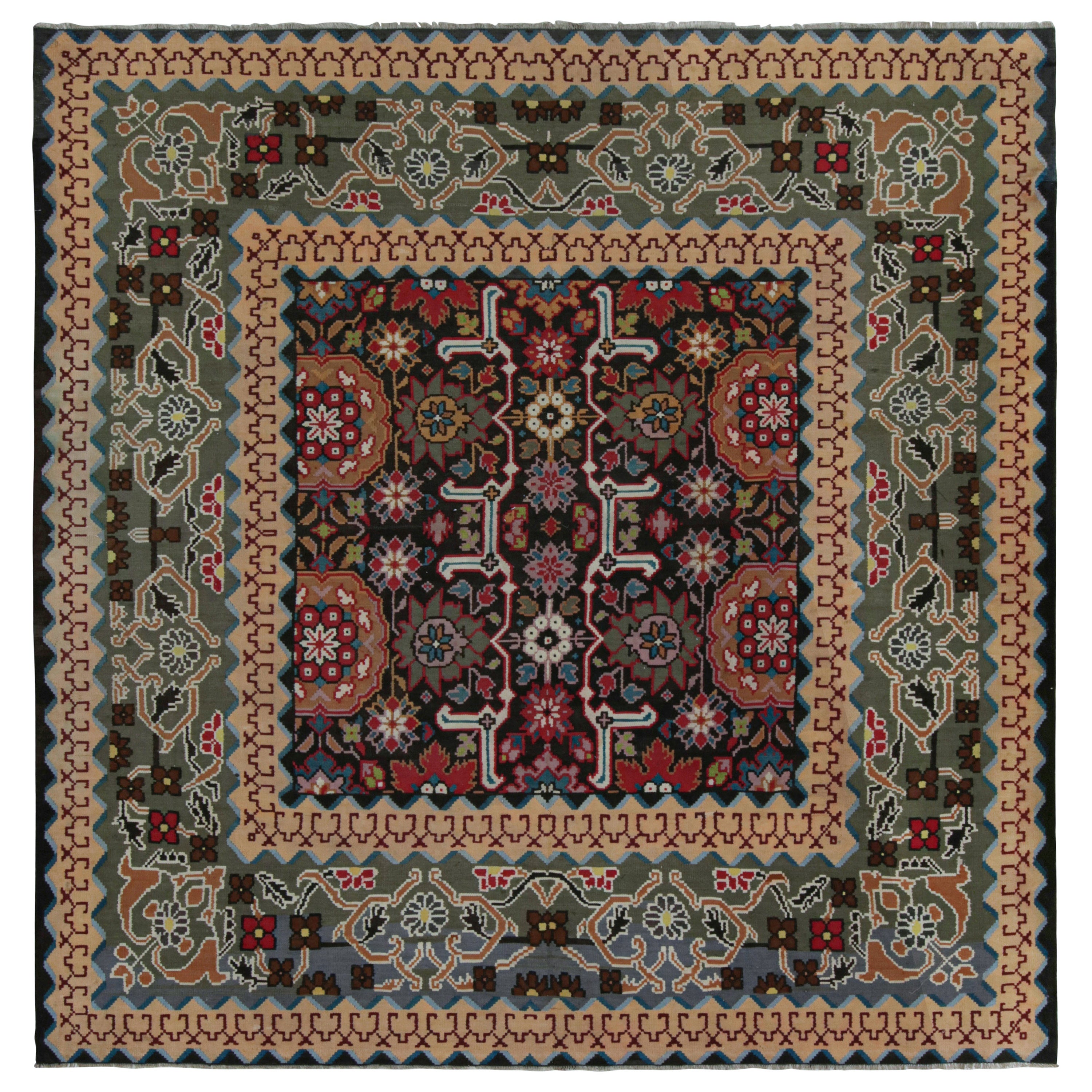 Vintage Turkish Square Kilim in Brown, with Geometric Patterns For Sale