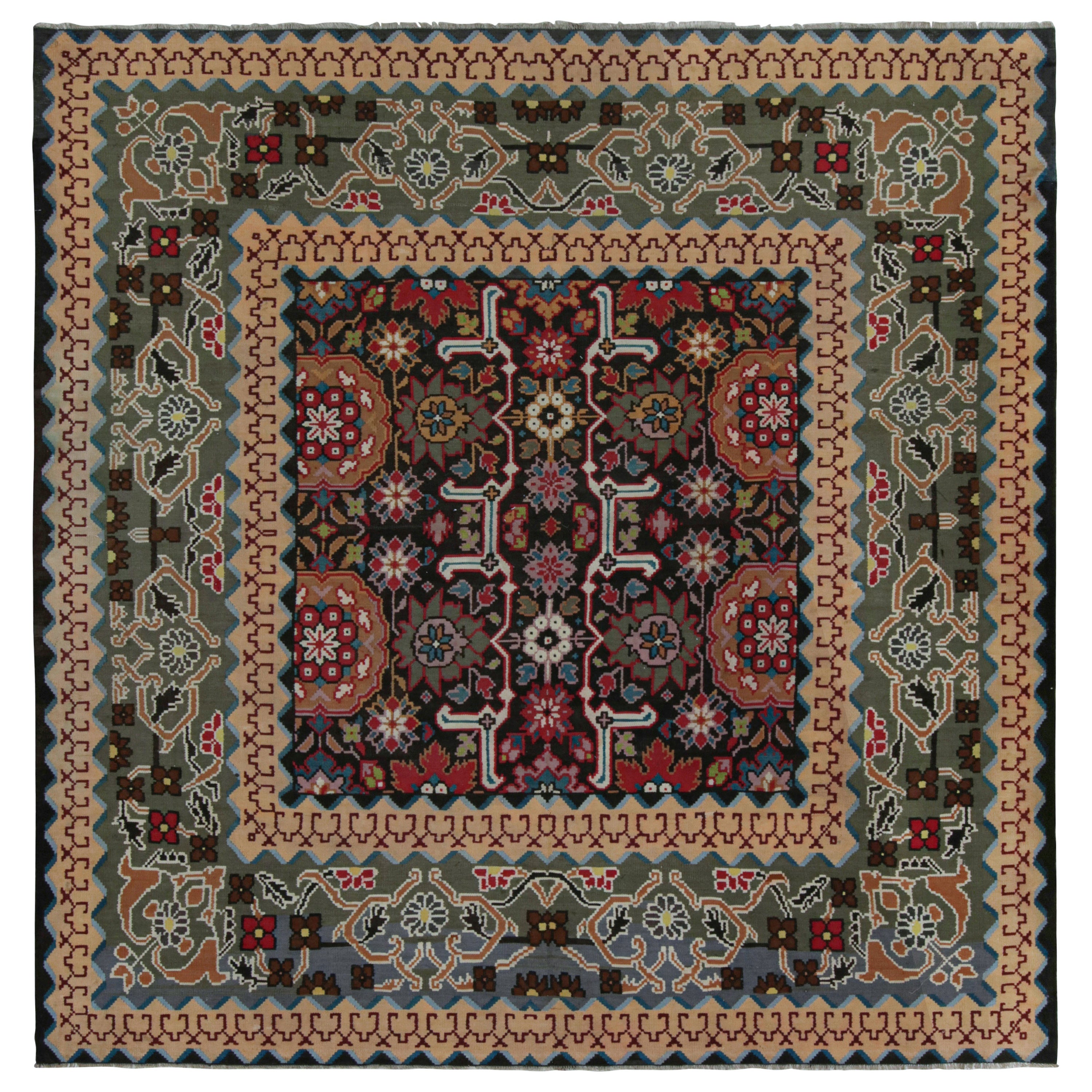 Vintage Turkish Square Kilim in Brown, with Geometric Patterns