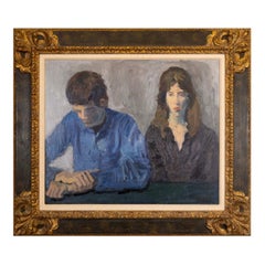 Raphel Soyer Lovers Signée Vintage Modern Figurative Peinture à l'huile originale