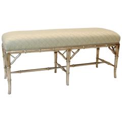 Louis Solomon Carved Bamboo, Silver Leaf Finished Long Bench