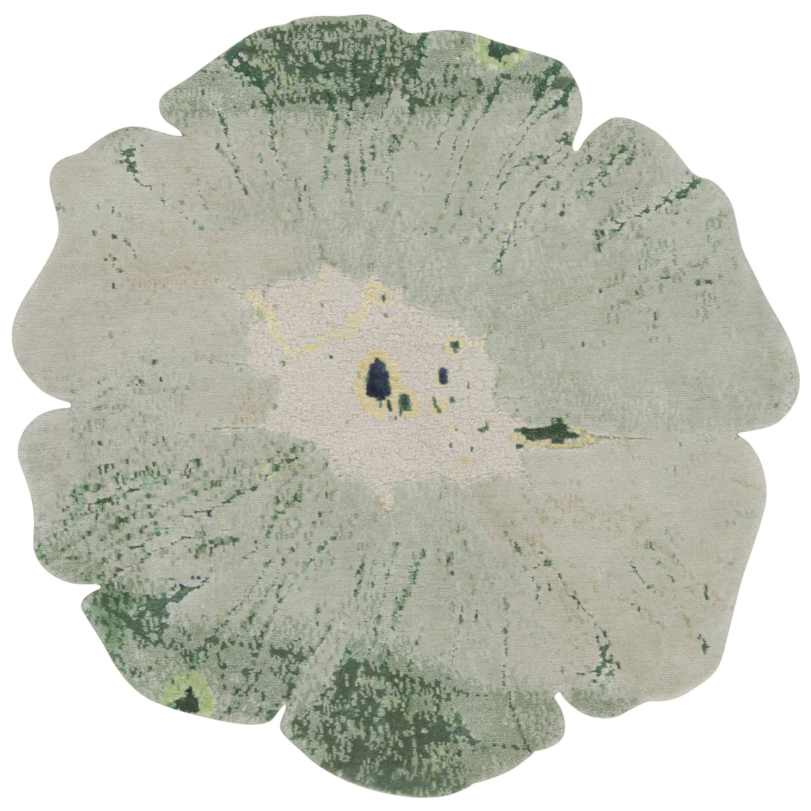 Rug & Kilim’s Contemporary Abstract Shaped Rug in Green Tones “Fleur”