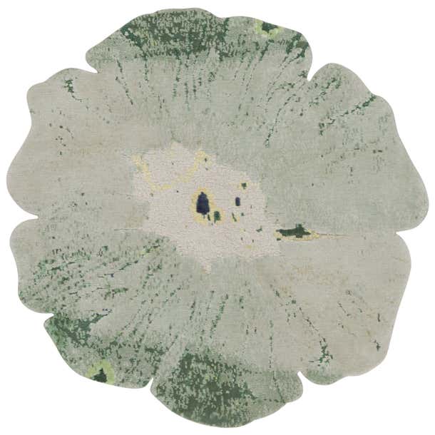 Rug and Kilim’s Contemporary Abstract Shaped Rug in Green Tones “Fleur ...