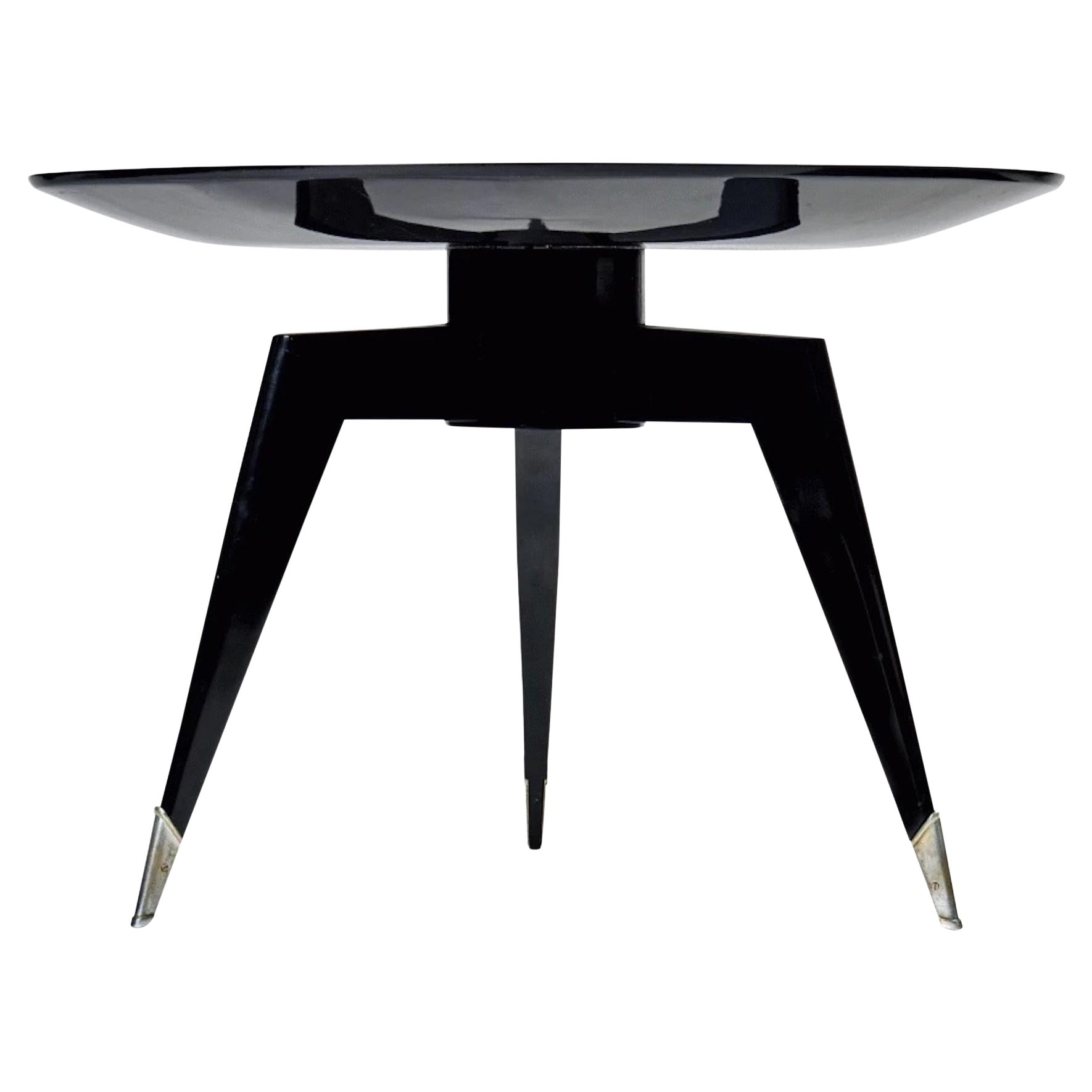 Black Lacquered wood and silvered bronze side table by Alfred Porteneuve
