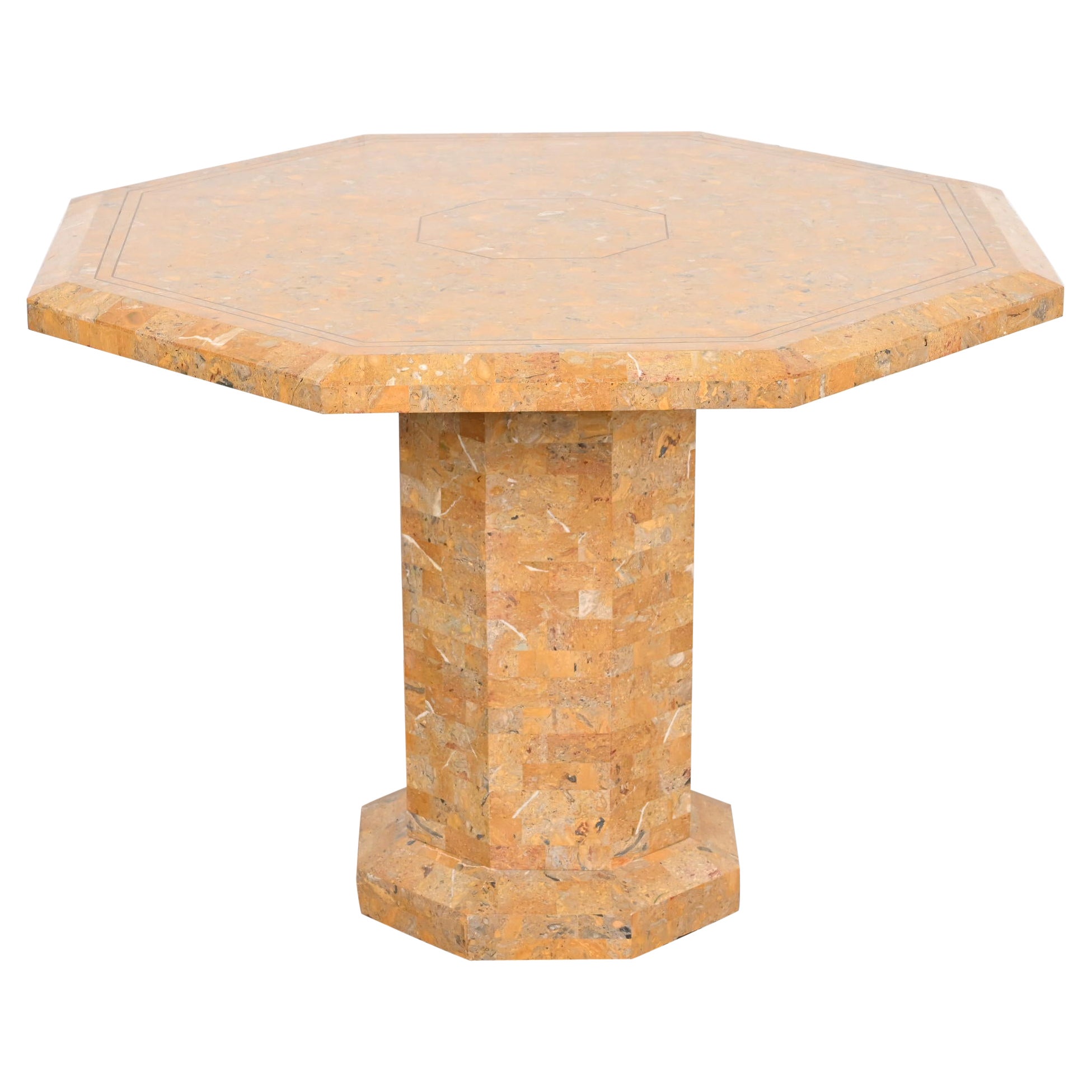 Maitland Smith Modern Tessellated Marble Pedestal Dining Table or Center Table For Sale