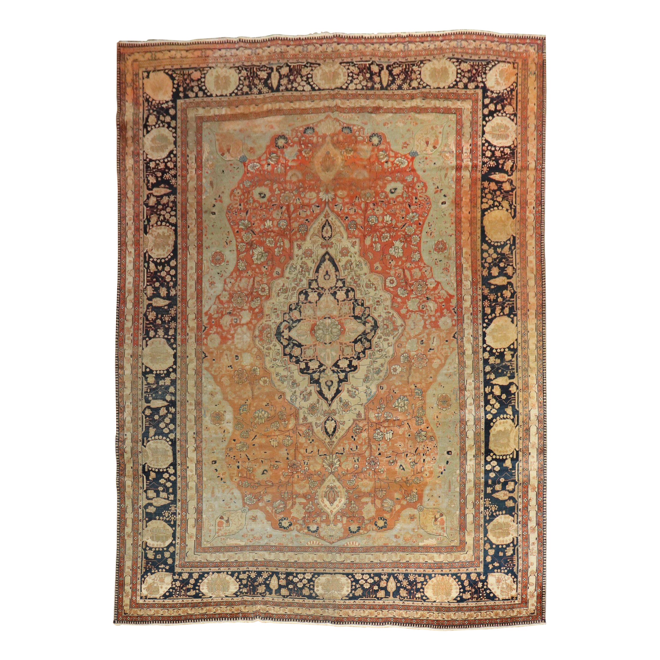 Zabihi Collection 19th Century Antique Mohtasham Kashan Room size Rug For Sale