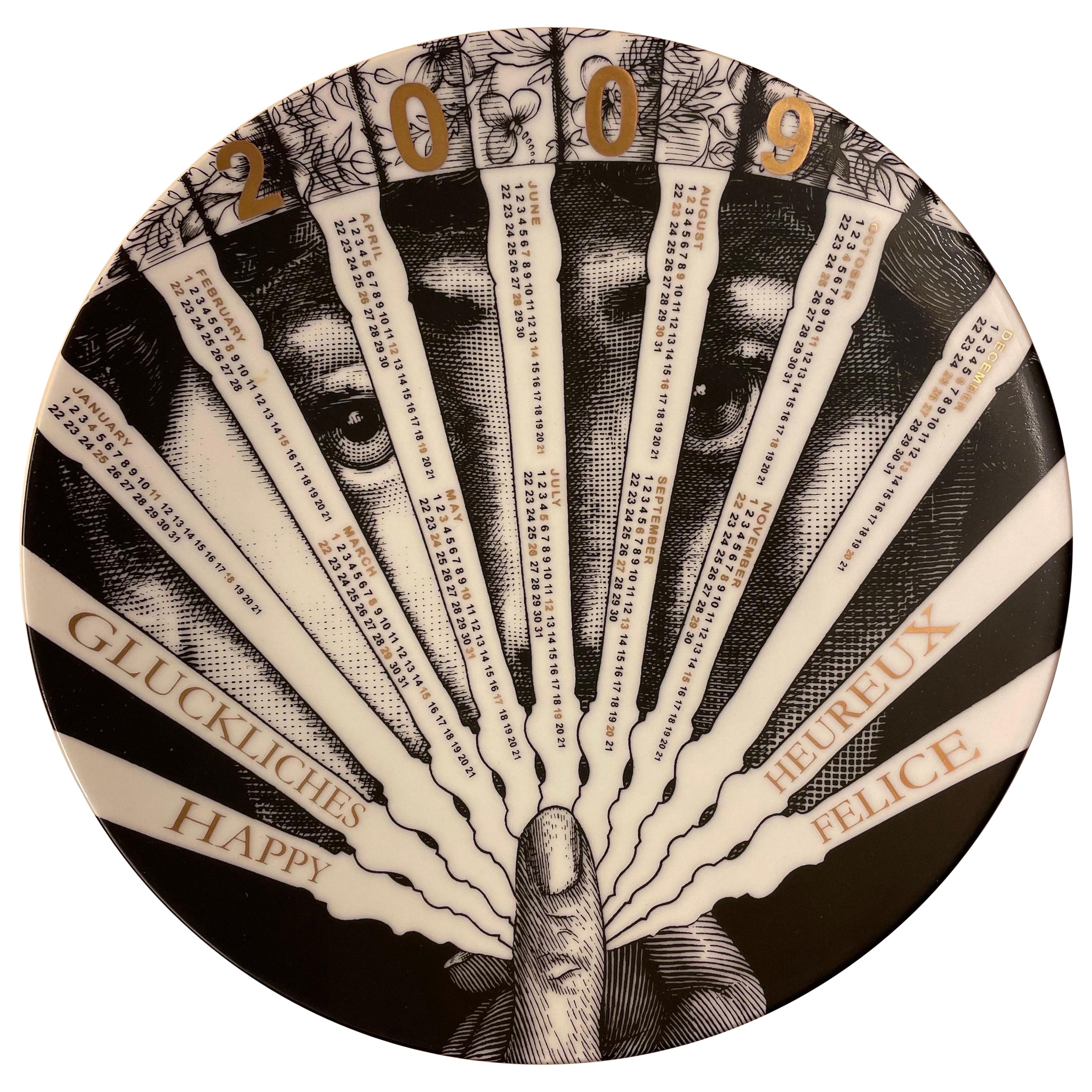 Fornasetti Calender Plate 2009 Porcelain n. 42 Italy  For Sale