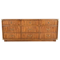 Antique Drexel Heritage Hollywood Regency Campaign Walnut Dresser or Credenza, 1970s