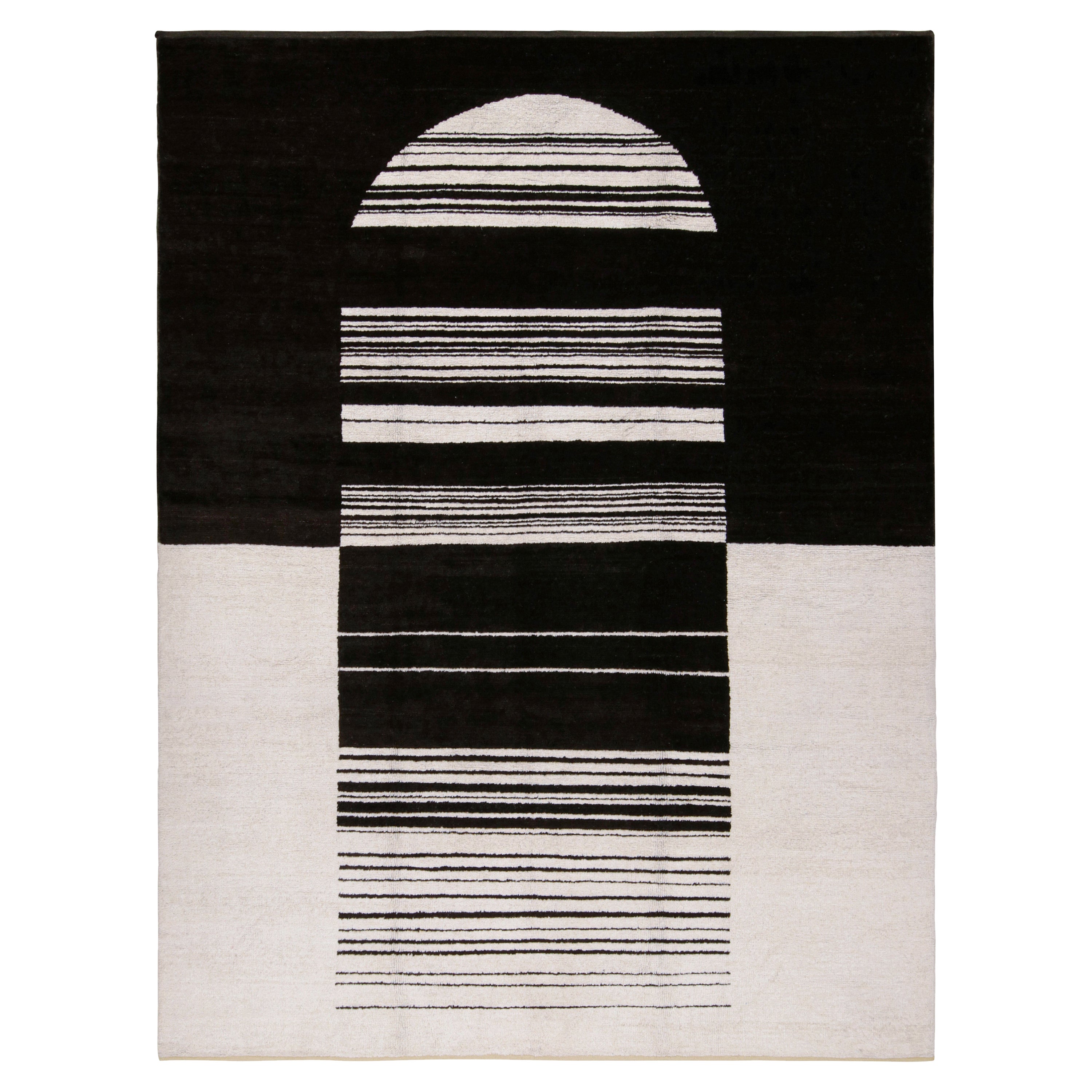 Rug & Kilim’s Abstract Geometric Rug in White and Black - “Gateway to Heaven” For Sale